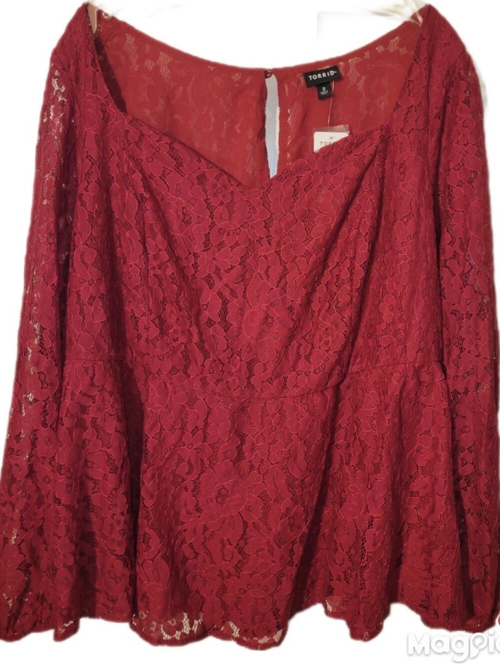 Torrid Red Sweetheart Neck Babydoll Peplum Lace Puff Sleeve Top 2XL NWT
